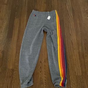 Aviator Nation heather gray striped sweatpants unisex size 14.
